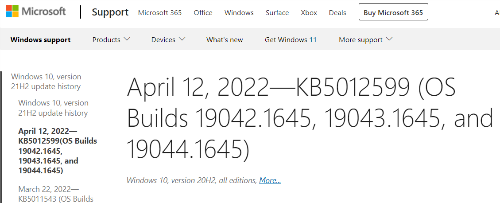 Win10累積更新KB5012599/KB501259發布 修復安全漏洞
