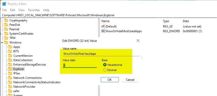 如何在Windows11“開始”菜單中隱藏或顯示最常用的應用程序？