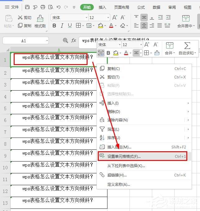 wps表格怎么設置文本方向傾斜？wps表格設置文本方向傾斜的方法