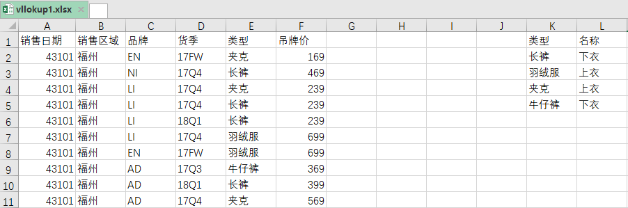 Python中openpyxl實現vlookup函數的實例