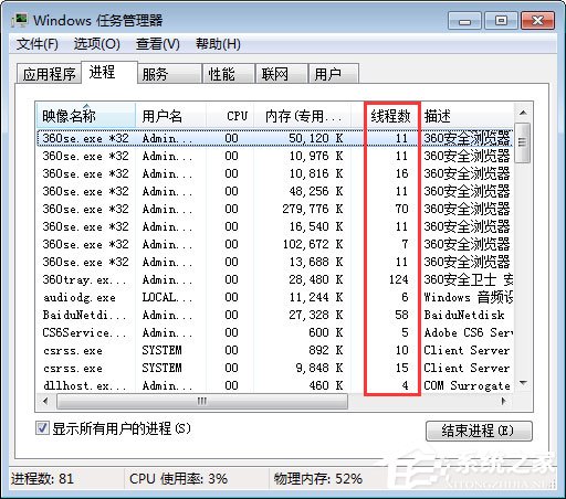 Win7系統(tǒng)下任務(wù)管理器怎么查看進程的線程數(shù)？