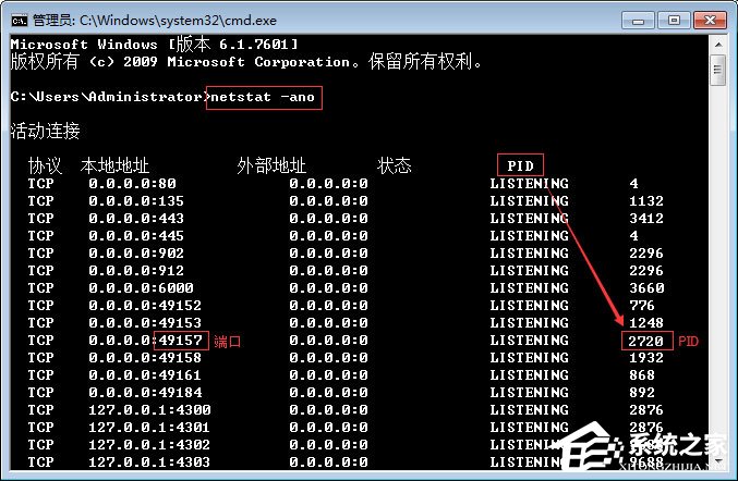Win7如何使用cmd查看端口占用情況？