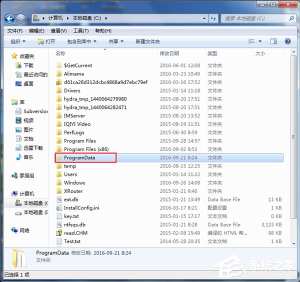 Win7系統如何查找C盤中的ProgramData文件夾？