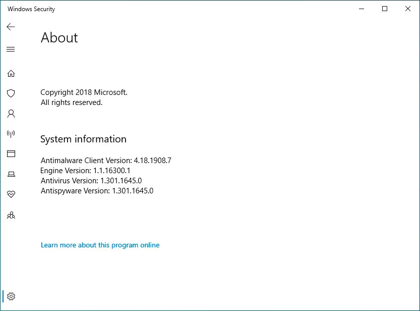 怎么知道Win10電腦中Microsoft Defender版本？