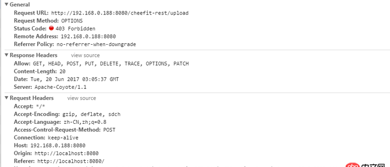 javascript - vue+iview  upload傳參失敗 跨域問題后臺已經(jīng)解決 仍然報403，這是怎么回事??？