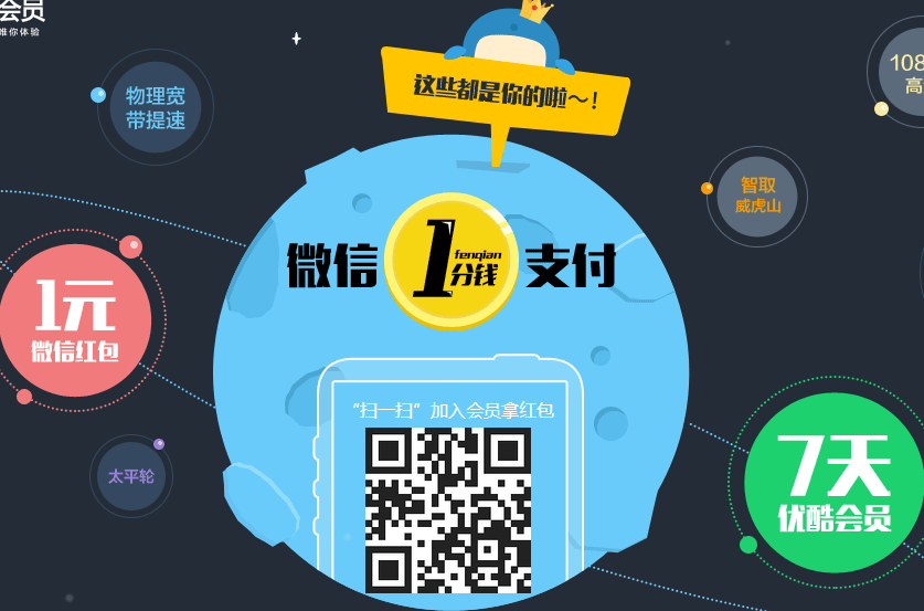 微信支付1分錢得7天優(yōu)酷會(huì)員和1元紅包活動(dòng)