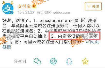 支付寶中國錦鯉內定是真的嗎？信小呆的域名是阿里注冊的嗎？