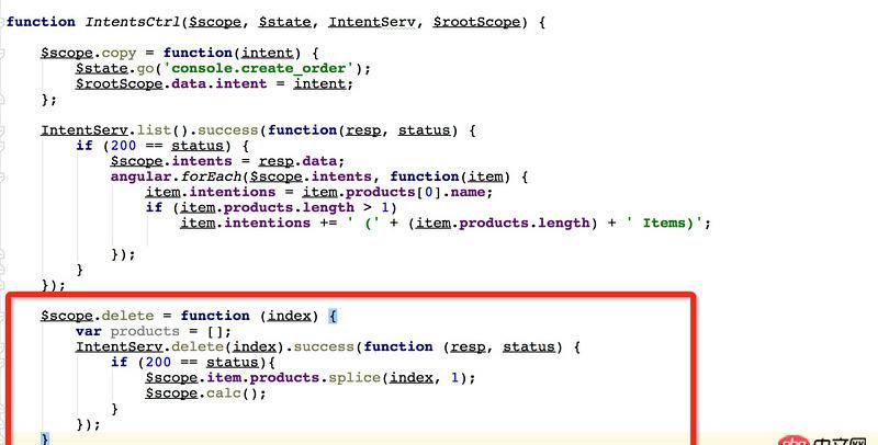 angular.js - 我該怎么寫這個delete函數呢？ 我現在寫成這樣了，但是只能刪除頁面的item，不能把刪除的部分傳給服務器