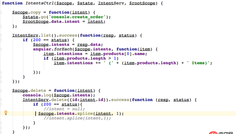 angular.js - 我該怎么寫這個delete函數呢？ 我現在寫成這樣了，但是只能刪除頁面的item，不能把刪除的部分傳給服務器