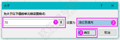 EXCEL單元格大于70設(shè)置為淺紅色填充的方法